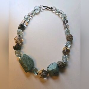 Alexis Bittar hand-knotted turquoise and glass bead statement necklace